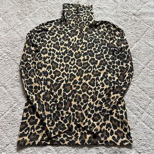 J. Crew Cotton Leopard Print Tissue Turtleneck Women Size M